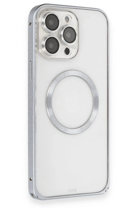 CepteToptan iPhone 15 Pro Max Kılıf Metal Bumper Magneticsafe Kapak - Gri - DROPX2011-1601