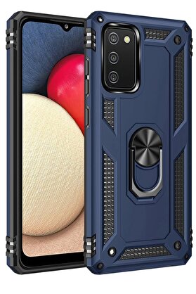 CepteToptan Samsung Galaxy A02S Kılıf Sofya Yüzüklü Silikon Kapak - Lacivert - DROPX6872-5398