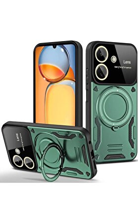 CepteToptan Xiaomi Redmi 13C Kılıf Joy Lens Standlı Kapak - Koyu Yeşil - DROPX9703-8525