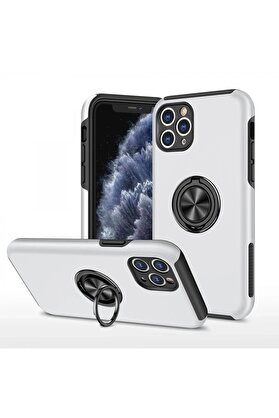 CepteToptan iPhone 11 Pro Max Kılıf Elit Yüzüklü Kapak - Gümüş - DROPX6214-4179
