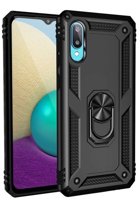 CepteToptan Samsung Galaxy A02 Kılıf Sofya Yüzüklü Silikon Kapak - Siyah - DROPX8823-5437