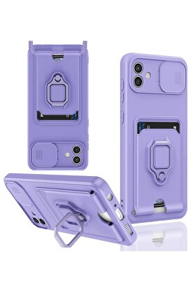 CepteToptan Samsung Galaxy A05 Kılıf Zuma Kartvizitli Yüzüklü Silikon - Lila - DROPX2311-5291