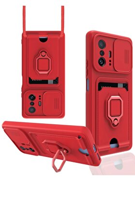 CepteToptan Xiaomi Mi 11T Pro Kılıf Zuma Kartvizitli Yüzüklü Silikon - Kırmızı - DROPX8552-1558