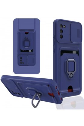 CepteToptan Samsung Galaxy A03S Kılıf Zuma Kartvizitli Yüzüklü Silikon - Lacivert - DROPX5321-1523