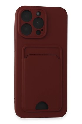 CepteToptan iPhone 15 Pro Kılıf Kelvin Kartvizitli Silikon - Bordo - DROPX3662-6437