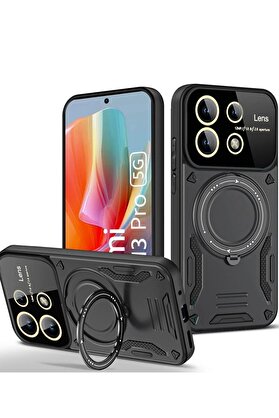 CepteToptan Xiaomi Redmi Note 13 Pro 4G Kılıf Joy Lens Standlı Kapak - Siyah - DROPX5588-1603