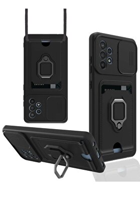 CepteToptan Samsung Galaxy A72 Kılıf Zuma Kartvizitli Yüzüklü Silikon - Siyah - DROPX2423-1174