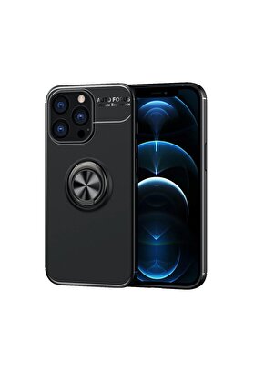 CepteToptan iPhone 13 Pro Kılıf Range Yüzüklü Silikon - Siyah - DROPX3449-7219