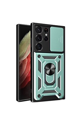 CepteToptan Samsung Galaxy S23 Ultra Kılıf Pars Lens Yüzüklü Silikon - Yeşil - DROPX1852-4913