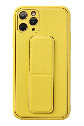 CepteToptan iPhone 11 Pro Kılıf Coco Deri Standlı Kapak - Sarı - DROPX3977-5328