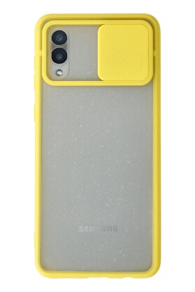 CepteToptan Samsung Galaxy A02 Kılıf Palm Buzlu Kamera Sürgülü Silikon - Sarı - DROPX7532-3456