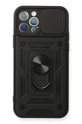 CepteToptan iPhone 12 Pro Kılıf Pars Lens Yüzüklü Silikon - Siyah - DROPX8864-8002