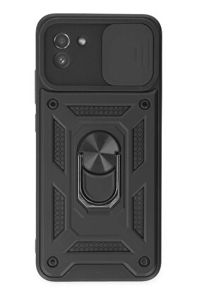 CepteToptan Samsung Galaxy A03 Kılıf Pars Lens Yüzüklü Silikon - Siyah - DROPX4097-1294