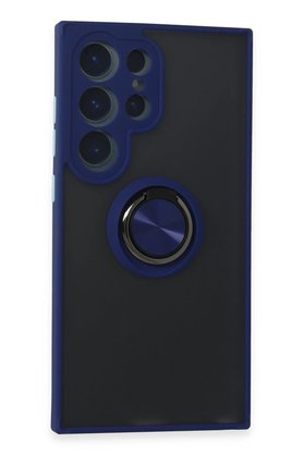 CepteToptan Samsung Galaxy S24 Ultra Kılıf Montreal Yüzüklü Silikon Kapak - Lacivert - DROPX9259-9743