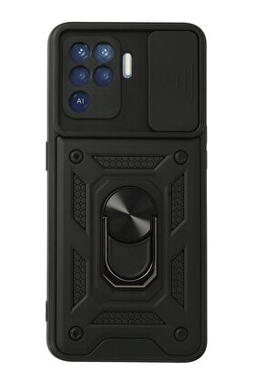 CepteToptan Oppo Reno 5 Lite Kılıf Pars Lens Yüzüklü Silikon - Siyah - DROPX8518-2737