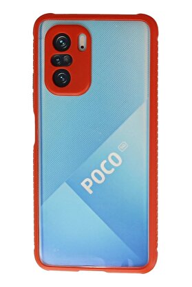CepteToptan Xiaomi Poco F3 Kılıf Miami Şeffaf Silikon - Kırmızı - DROPX4850-7131