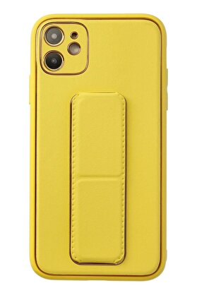 CepteToptan iPhone 12 Kılıf Coco Deri Standlı Kapak - Sarı - DROPX5435-8389