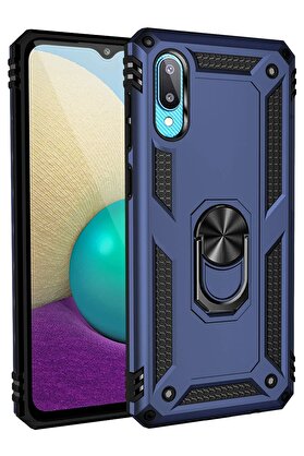 CepteToptan Samsung Galaxy A02 Kılıf Sofya Yüzüklü Silikon Kapak - Lacivert - DROPX3920-8995