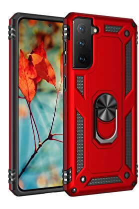 CepteToptan Samsung Galaxy S21 Kılıf Sofya Yüzüklü Silikon Kapak - Kırmızı - DROPX2019-7441