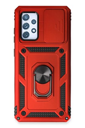 CepteToptan Samsung Galaxy A73 5G Kılıf Pars Lens Yüzüklü Silikon - Kırmızı - DROPX1855-1063