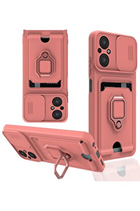 CepteToptan Xiaomi Poco M5 Kılıf Zuma Kartvizitli Yüzüklü Silikon - Pembe - DROPX8835-6650