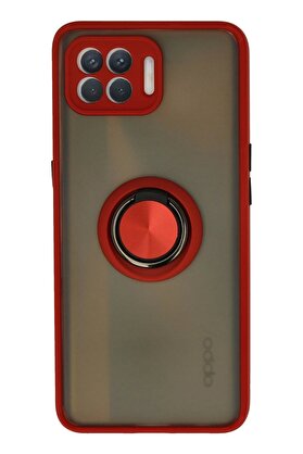 CepteToptan Oppo Reno 4 Lite Kılıf Montreal Yüzüklü Silikon Kapak - Kırmızı - DROPX7450-9910