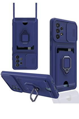 CepteToptan Samsung Galaxy A72 Kılıf Zuma Kartvizitli Yüzüklü Silikon - Lacivert - DROPX8408-1642