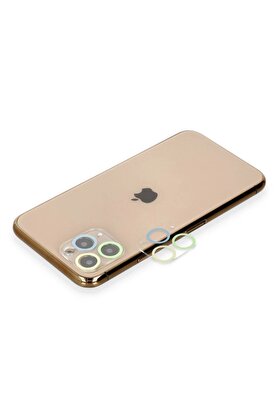 CepteToptan iPhone 11 Pro Renkli Kamera Lens Koruma Cam - Yeşil-Sarı - DROPX3027-4563Uyumlu