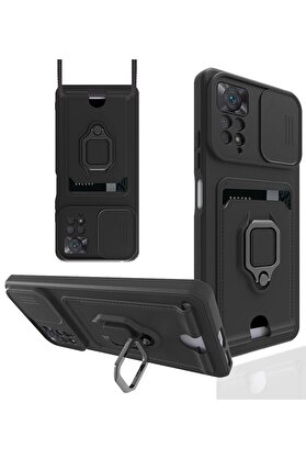 CepteToptan Xiaomi Redmi Note 12 Pro 4G Kılıf Zuma Kartvizitli Yüzüklü Silikon - Siyah - DROPX2475-3974