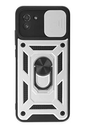 CepteToptan Samsung Galaxy A03 Kılıf Pars Lens Yüzüklü Silikon - Gümüş - DROPX7618-4628