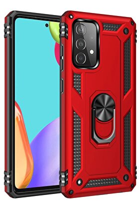 CepteToptan Samsung Galaxy A52 Kılıf Sofya Yüzüklü Silikon Kapak - Kırmızı - DROPX2823-1076
