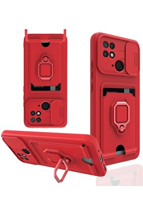 CepteToptan Xiaomi Redmi 10C Kılıf Zuma Kartvizitli Yüzüklü Silikon - Kırmızı - DROPX6899-6326