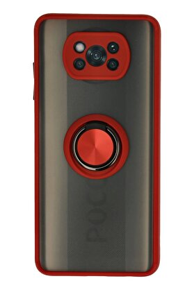 CepteToptan Xiaomi Pocophone X3 Kılıf Montreal Yüzüklü Silikon Kapak - Kırmızı - DROPX1273-5888