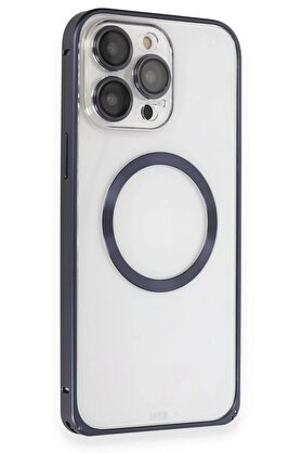 CepteToptan iPhone 15 Pro Kılıf Metal Bumper Magneticsafe Kapak - Lacivert - DROPX5008-7429