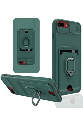 CepteToptan iPhone 7 Plus Kılıf Zuma Kartvizitli Yüzüklü Silikon - Yeşil - DROPX9581-2204