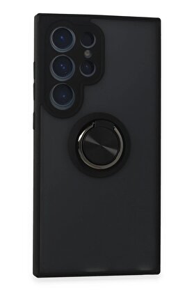 CepteToptan Samsung Galaxy S24 Ultra Kılıf Montreal Yüzüklü Silikon Kapak - Siyah - DROPX5597-3860