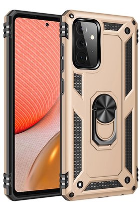 CepteToptan Samsung Galaxy A72 Kılıf Sofya Yüzüklü Silikon Kapak - Gold - DROPX8234-2463