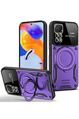 CepteToptan Xiaomi Redmi Note 11 Pro Kılıf Joy Lens Standlı Kapak - Mor - DROPX2622-8687