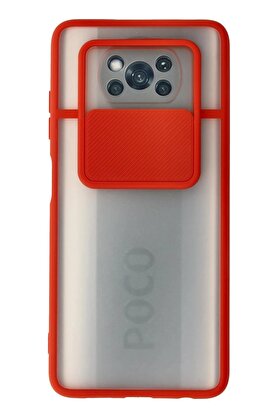 CepteToptan Xiaomi Pocophone X3 Kılıf Palm Buzlu Kamera Sürgülü Silikon - Kırmızı - DROPX6498-6578