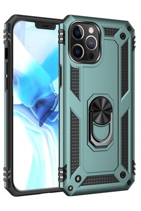 CepteToptan iPhone 12 Pro Max Kılıf Sofya Yüzüklü Silikon Kapak - Yeşil - DROPX1362-7649