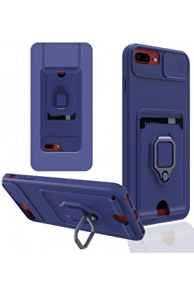 CepteToptan iPhone 7 Plus Kılıf Zuma Kartvizitli Yüzüklü Silikon - Lacivert - DROPX3640-9558