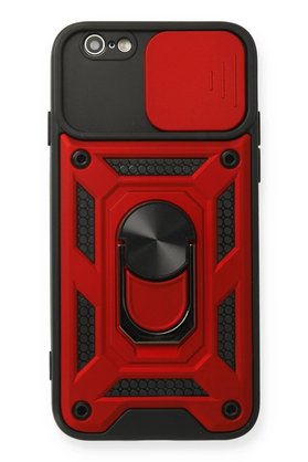 CepteToptan iPhone 6 Kılıf Pars Lens Yüzüklü Silikon - Kırmızı - DROPX2966-3443