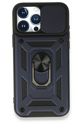 CepteToptan iPhone 15 Pro Max Kılıf Pars Lens Yüzüklü Silikon - Lacivert - DROPX2169-6482