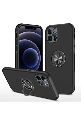 CepteToptan iPhone 12 Pro Kılıf Elit Yüzüklü Kapak - Siyah - DROPX3969-7890