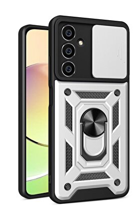CepteToptan Samsung Galaxy A15 4G Kılıf Pars Lens Yüzüklü Silikon - Gümüş - DROPX7871-7335