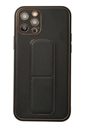 CepteToptan iPhone 12 Pro Kılıf Coco Deri Standlı Kapak - Siyah - DROPX3221-3926