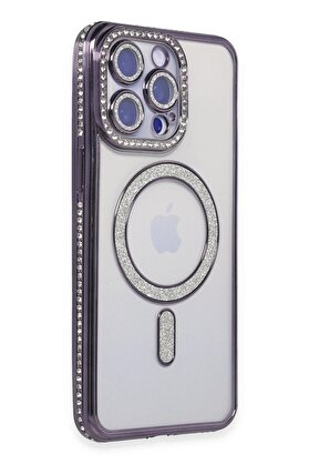 CepteToptan iPhone 15 Pro Kılıf Joke Simli Magneticsafe Kılıf - Derin Mor - DROPX1092-1923