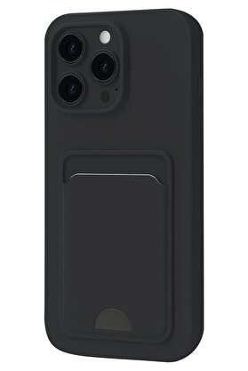 CepteToptan iPhone 16 Pro Kılıf Kelvin Kartvizitli Silikon - Siyah - DROPX9747-5156