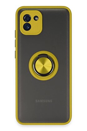 CepteToptan Samsung Galaxy A03 Kılıf Montreal Yüzüklü Silikon Kapak - Sarı - DROPX2283-8321