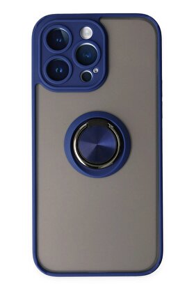 CepteToptan iPhone 14 Pro Max Kılıf Montreal Yüzüklü Silikon Kapak - Lacivert - DROPX2652-6536